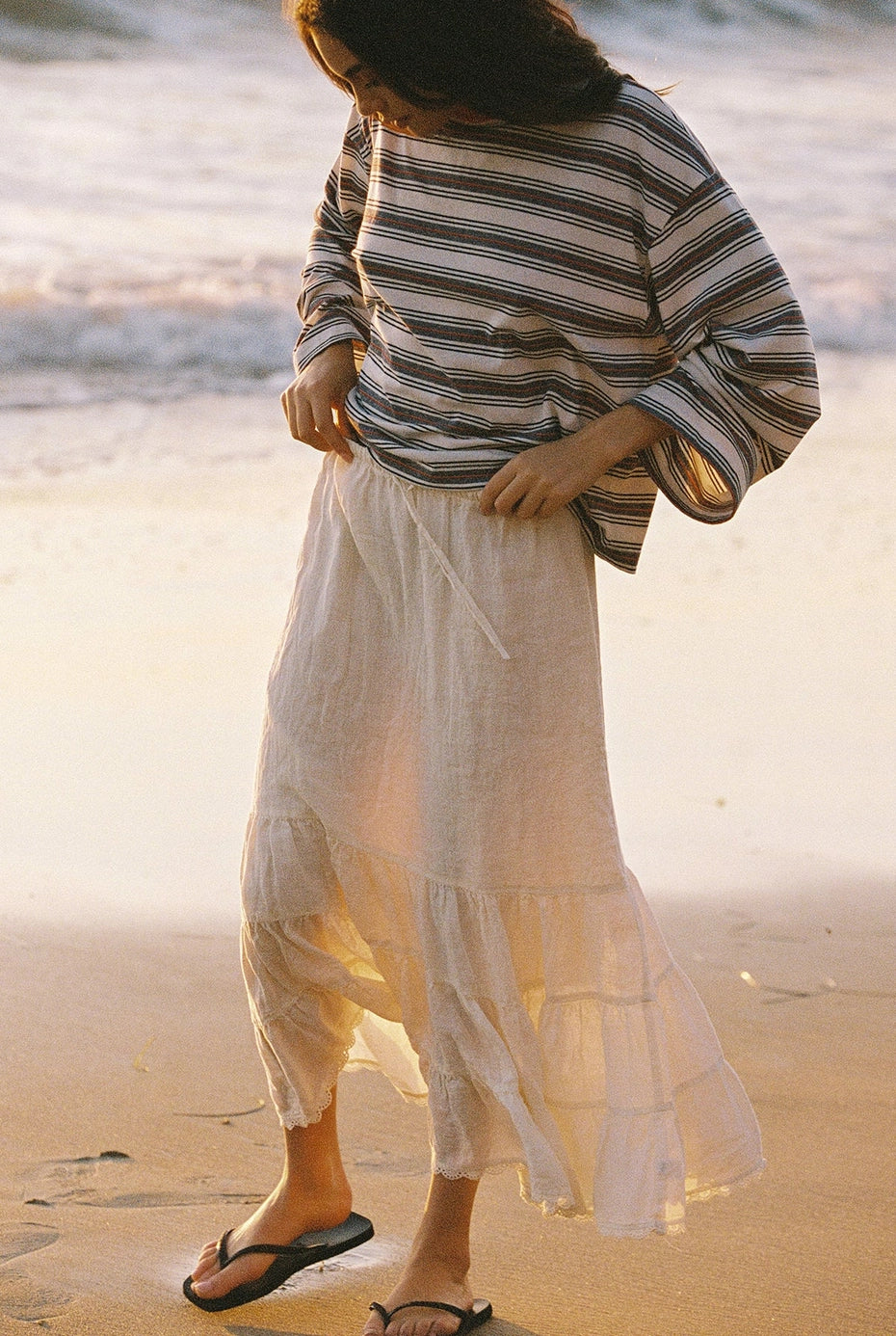Linen Ruffle Maxi Skirt