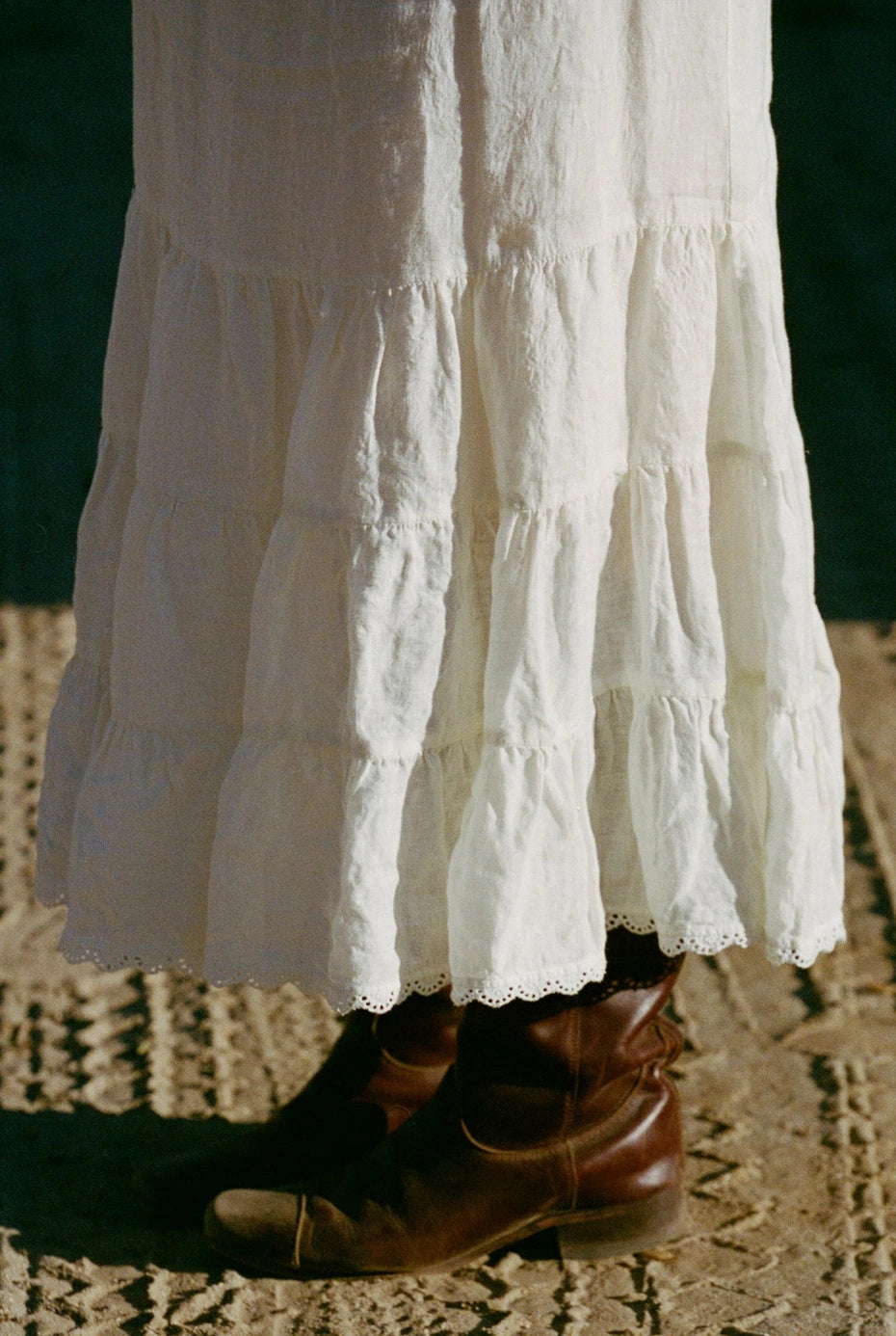 Linen Ruffle Maxi Skirt