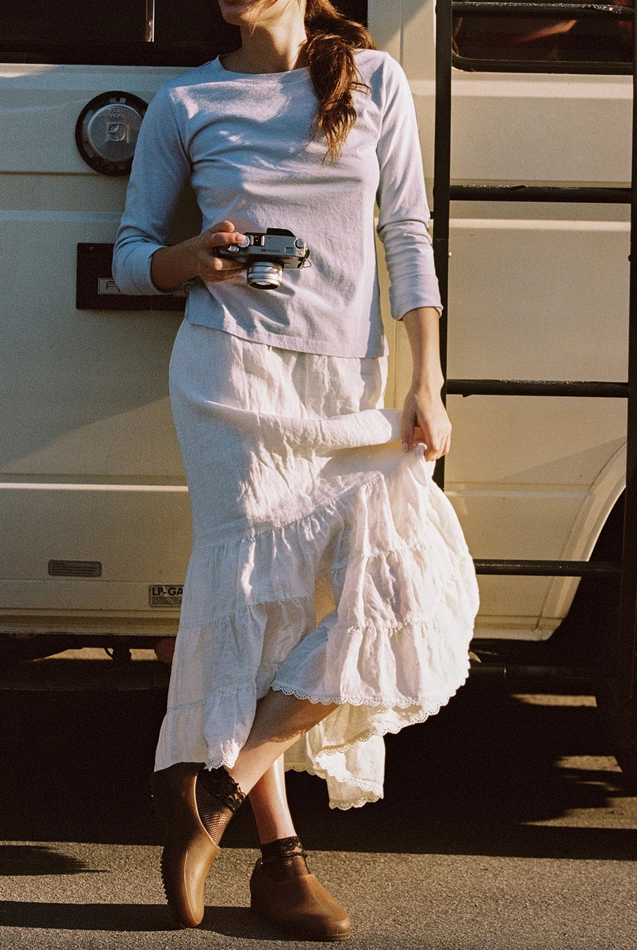 Linen Ruffle Maxi Skirt